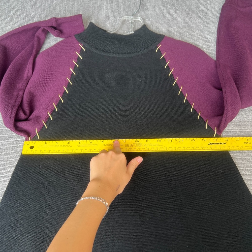 Vintage Bill Blass Sweater Dress Womens 10 P Black Purple Wool Knit Button Front - Picture 6 of 10